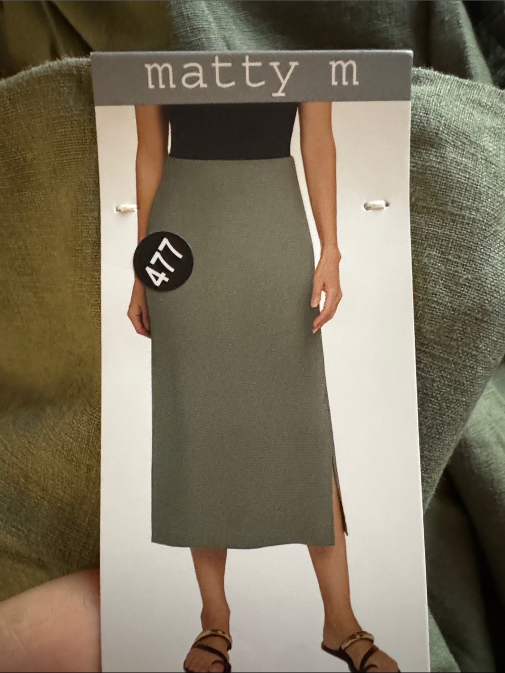 Matty M Olive Green Midi Skirt with Side Slit